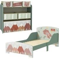 ZONEKIZ Toddler Bed Frame, Kids Storage Shelf Unit with 6 Fabric Bins for Ages 3-6 Years, Green