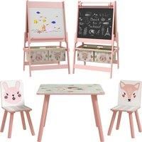 ZONEKIZ Kids Table and Chair Set and Kids Easel with Paper Roll, Storage Baskets, Kids Activity Furniture Set, Pink