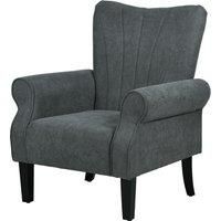 HOMCOM Upholstered Accent Chair with High Back, Rolled Arms and Wood Legs, Soft Thick Padded Armchair, Grey