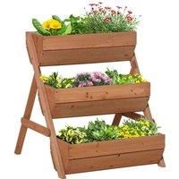 Outsunny 3 Tier 66L Raised Garden Bed Wooden Elevated Planter Box Kit for Flower, Vegetable, Herb, 65 x 75 x 76cm, Brown