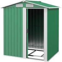 Outsunny Garden Metal Tool Storage Shed with Sliding Door, Sloped Roof and Floor Foundation, 152 x 132 x 188cm, Green