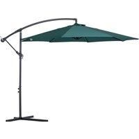 Outsunny 3(m) Banana Parasol Hanging Cantilever Umbrella with Crank Handle, 8 Ribs and Cross Base for Outdoor, Sun Shade, Dark Green