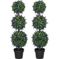 HOMCOM Set of 2 Artificial Plants, Lavender Flowers Ball Trees with Pot, for Home Indoor Outdoor Decor, 110cm