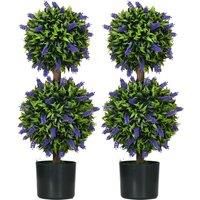 HOMCOM Set of 2 Artificial Plants, Lavender Flowers Ball Trees with Pot, for Home Indoor Outdoor Decor, 70cm