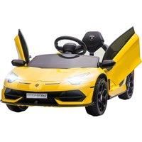 HOMCOM Lamborghini Licensed 12V Kids Electric Car w/ Butterfly Doors, Easy Transport Remote, Music, Horn, Suspension - Yellow