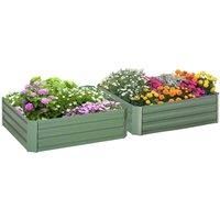 Outsunny Set of 2 291L Raised Garden Bed, Elevated Planter Box with Galvanised Steel Frame for Growing Flowers, Herbs, 100 x 100 x 30 cm, Green