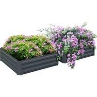 Outsunny Set of 2 291L Raised Garden Bed, Elevated Planter Box with Galvanised Steel Frame for Growing Flowers, Herbs, 100 x 100 x 30 cm, Dark Grey