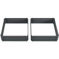 Outsunny Set of 2 291L Raised Garden Bed, Elevated Galvanised Planter Box for Flowers, Herbs, 100x100x30cm, Dark Grey