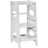 HOMCOM Toddler Step Stool Kids Adjustable Standing Tower with Safety Rail for Kitchen Counter Grey