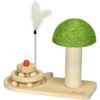PawHut Mushroom-Shaped Cat Scratching Post, with Toy Balls, Feather for Indoor Cats, 35 x 21 x 26cm - Natural Tone