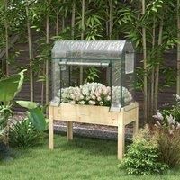 Outsunny Wooden Raised Planter w/Greenhouse Cover, Bed Liner