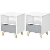 HOMCOM Modern Bedside Table, Side End Table with Shelf, Drawer and Wood Legs, 36.8cmx33cmx43.8cm, White and Grey