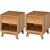 HOMCOM Nightstand Pair: Contemporary End Tables with Drawer & Shelf, Living Room Accent, Set of 2, Walnut Brown