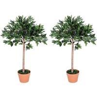 Outsunny 3ft Artificial Olive Tree Indoor Plant Greenery for Home Office Potted in An Orange Pot Set of 2