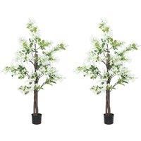 HOMCOM Artificial Plants Honeysuckle Flower in Pot Fake Plants with Curved Boots for Indoor Outdoor 15x15x150cm Set of 2 White