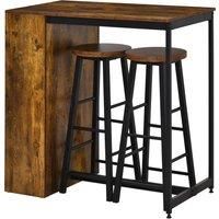 HOMCOM Industrial Bar Table Set for 2, 3 Pieces Pub Table and Bar Stools with Storage Shelf for Kitchen