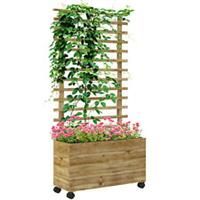 Outsunny Garden Wooden Trellis Planter Box Raised Bed w/ 4 Wheels, Natural