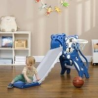 2 in 1 Kids Slide for Indoor Use with Basketball Hoop, Basketball - Blue