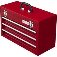 DURHAND Lockable Metal Tool Box, 3 Drawer Tool Chest with Latches, Handle, Ball Bearing Runners, Red