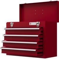 DURHAND Lockable Metal Tool Box, 4 Drawer Tool Chest with Latches, Handle, Ball Bearing Runners, Red