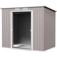 Outsunny Outdoor Garden Metal Equipment Tool Storage Shed w/ Foundation, Double Door, Vents and Sloped Roof, Grey