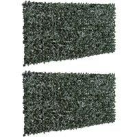 Set of 2 Artificial Leaf Hedge Screen Garden Fence Panel Dark Green 3x1.5 m