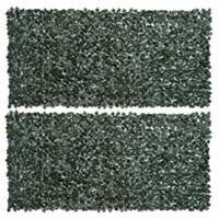 Outsunny Set of 2 Artificial Leaf Hedge Screen Fence Panel, Dark Green, 3x1.5 m