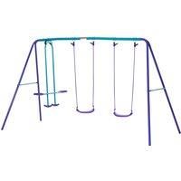 Outsunny Height Adjustable Metal Swing Set with Glider, Two Swing Seats and Adjustable Height, Outdoor Heavy Duty A-Frame
