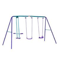 Outsunny Metal 2 Swings & Seesaw Set Height Adjustable Outdoor Play Set, Green