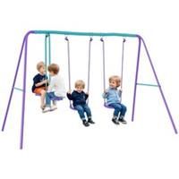 Outsunny Metal 2 Swings & Seesaw Set Height Adjustable Outdoor Play Set, Green