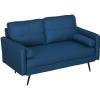 HOMCOM 143cm Loveseat Sofa for Bedroom Upholstered 2 Seater Sofa with Back Cushions and Pillows, Blue