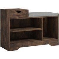 Shoe Bench with Drawer Shelves and Seating Cushion Entryway Hallway