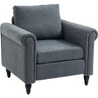 HOMCOM Vintage Accent Chair, Upholstered Occasional Chair with Back Pillow, Rolled Arms, Gourd-Shaped Rubber Wood Legs, Grey