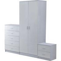 HOMCOM High Gloss 3 Piece Trio Bedroom Furniture Set Wardrobe + Chest Of Drawer + Bedside White