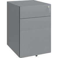Vinsetto Lockable File Cabinet, Steel Rolling Filing Cabinet with 3 Drawers, 5 Wheels and Pencil Case, Vertical Office Drawer for A4, Letter, Legal Size, Grey