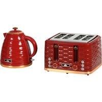 HOMCOM 3000W 1.7L Rapid Boil Kettle & 4 Slice Toaster, Kettle and Toaster Set with 7 Browning Controls and Crumb Tray, Red
