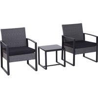 Outsunny PE Rattan Garden Furniture 2 Seater Patio Bistro Set Weave Conservatory Sofa Coffee Table and Chairs Set Grey