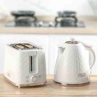 HOMCOM Kettle and Toaster Set 1.7L Fast Boil Kettle & 2 Slice Toaster Set White, Cream