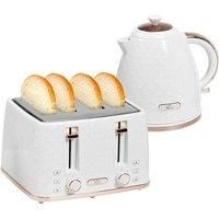 HOMCOM Kettle and Toaster Set, 1.7L 3000W Fast Boil Kettle with Auto Shut Off, 4 Slice Toaster with 7 Level Browning Controls and Crumb Tray, Cream White