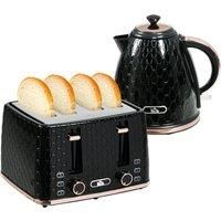 HOMCOM 1.7L Kettle and Toaster Set with Defrost, Reheat and Crumb Tray, Black, black