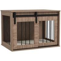 PawHut Dog Crate Furniture w/ Cushion for Medium Dogs- Brown