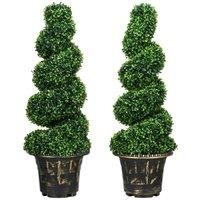 Homcom Set Of 2 Potted Artificial Plants Topiary Spiral Boxwood Trees 90Cm