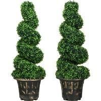 HOMCOM Set of 2 Artificial Plants, Topiary Spiral Boxwood Trees with Pot, for Home Indoor Outdoor Decor, 90cm