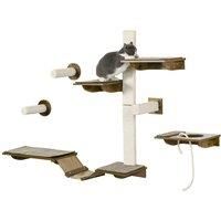 PawHut 8Pcs Cat Shelves, Cat Wall Furniture with Scratching Posts, Perches, Ladder, Wall Mounted Cat Tree for Sleeping, Playing, Lounging - Brown