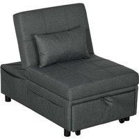 HOMCOM Convertible Chair Bed with Padding Seat, 4-in-1 Multi-Functional Sleeper Sofa Bed, Recliner with Adjustable Backrest, Side Pocket, Wheels and Pillow, for Living Room, Grey