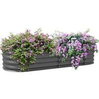 Outsunny Galvanised Raised Garden Bed Planter Box with Safety Edging, Dark Grey