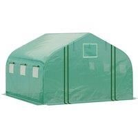 Outsunny 4.47 x 3 x 2m Walk-in Tunnel Greenhouse, Portable Polytunnel Tent, Plant Hot House with PE Cover, Zippered Roll Up Door and 6 Windows, Green