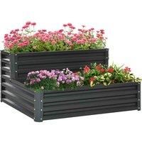 Outsunny 2 Tier Galvanised Raised Garden Bed, Outdoor Steel Planter Box with Open Bottom for Vegetables, Flowers and Herbs, 120 x 101 x 58 cm, Dark Grey