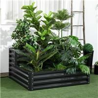 Outsunny 2 Tier Raised Garden Bed, Galvanised Planter Box with Open Bottom for Vegetables Flowers Herbs, 120x101x58cm, Dark Grey