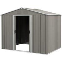 Outsunny 8 x 6ft Outdoor Garden Storage Shed, Metal Tool House with Ventilation and Sliding Doors, Light Grey